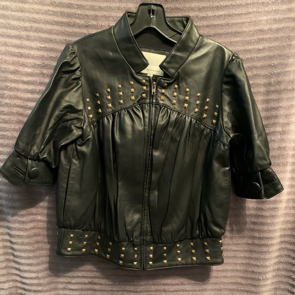 Madison Marcus Studded, Cropped Sleeves Leather Jacket (Size, Medium)